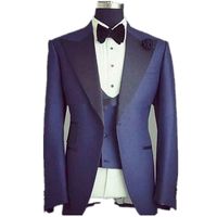 Wholesale Bule Fashion Men Suits Custome Homme Tuxedos New Arrival Terno Slim Peaked Lapel One Button Blazer Jacket Pant Bowtie Vent