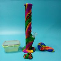 Wholesale Newest Rainbow Silicone Water Pipes with Colorful Black Mini Silicone Hand Pipes with Big Silicone Wax Containers