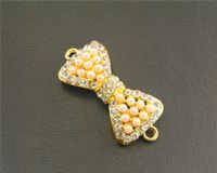 Wholesale 5 Gold Plated Rhinestone Beaded Bow Charm Connector DIY Metal Bracelet Necklace Jewelry Findings RS567