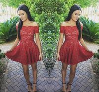 Wholesale Red Lace Short Homecoming Dress A Line Off the Shoulder Juniors Sweet Graduation Cocktail Party Dress Plus Size Custom Made