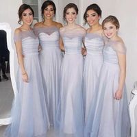 Wholesale Real Photos Tulle Off Shoulder Bridesmaid Dresses Long Elegant Ruched Garden Maid Of Honor Gowns Custom Made China EN10209