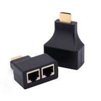 Wholesale Freeshipping Black Color p HD MI To Dual Port RJ45 Network Cable Extender Adapter Over by Cat e for HD DVD for PS3