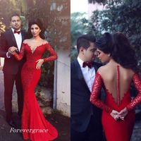 Wholesale Fashion Transparent Neck Long Sleeves Floor Length Lace Prom Dress Formal Evening Party Gown Custom Made Plus Size