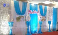 Wholesale 3 m white wedding backdrop curtain with sequins tiffany blue swag backdrop wedding decoration romantic Ice silk stage curtains DHL Free