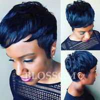 2017 Nouvelle Arrivée Rihanna Coiffure Perruque De Cheveux Humains Droite Court Pixie Cut Perruques Pour Les Femmes Noires Aucun Full Lace Front