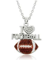 Wholesale 10pcs I love football pave crystal handmade ball fans jewelry sports events team gifts necklace