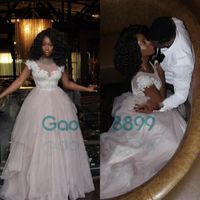 Wholesale Light pale Pink Prom Dresses Arabic Jajja Couture Tulle with white Appliques Vestidos Evening Gown in Dubai
