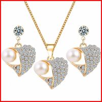 Kristall-Schmuckset Ohrringe Doppelt Hals Kette Anhänger Rund mit Perle