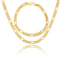 Wholesale Black Gold Color Stainless Steel Necklace Bracelet Set For Men Jewelry MM Trendy Long Figaro Chain Bracelet Trendy