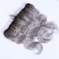 Wholesale Free Middle Three Part x4 Silver Grey Ombre Lace Frontal Closure With Baby Hair Ombre Body Wave B Grey Dark Root Lace Frontals