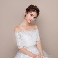 Wholesale Stunning Lace Boleros Summer Ivory Floral Lace Bridal Boleros Sexy Strapless Lace up Back Short Sleeves Wedding Accessories Cheap