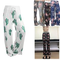 Wholesale Women floral Wide Leg Lady Drawsting casual YOGA trousers Christmas Reindeer Flag cacti printed plus size long loose Pants