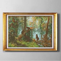 Wholesale Bears in The pine forest DIY handmade Cross Stitch Needlework Sets Embroidery kits paintings counted printed on canvas DMC CT CT
