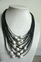 Wholesale New mm White Baroque Freshwater Pearl Multi Strand Black Leather Necklace