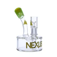 Wholesale Mini Glass Vapor Dab Rig Hookahs NEXUS Portable Water Pipes Hockey Puck Base Shape Inches and mm Joint