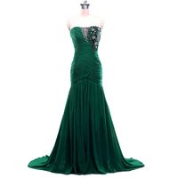 Wholesale New Style Mermaid Ruched Chiffon Embroidery Pleated Chiffon Evening Dress Front Slit Formal Prom Dresses vestido de festa