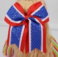 Wholesale Kids quot Cheer Bows Baby Three Layers Cheerleading Bow Girl Elastic Band With Ponytail Sequin Hairbows
