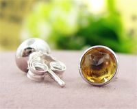 Wholesale High quality S925 Sterling Silver Stud Earrings European Pandora Style Jewelry November Droplets Stud Earrings with Citrine