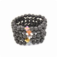 Wholesale New Natural Black Lava Stone Beads Bracelet Fashion Men Hematite Beaded Cross Charm Bracelets Yoga Jewelry