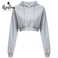 Wholesale AZULINA Casual Gray Black Cropped Hoodies Pullovers Female Sweatshirt Winter Sexy Grey Short Crop Hoodie for Women Tracksuit