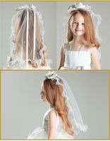 Wholesale 2017 Girls White Wedding Veils with Bow Ribbon Lace Edge with Comb Communion Party Veils for Girl flor cabelo casamento noiva