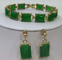 Wholesale Fashion Jewelry Natural Green Jade bracelet earrings set