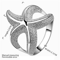 Wholesale Big starfish plated sterling silver finger ring fit women wedding silver plate rings Solitaire Ring Band Rings ER538