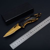Wholesale 2018 New Gold Tactical Folding Knife Serration Blade Aluminum Handle Outdoor Camping Hunting Survival Pocket Utility EDC Tools Collection