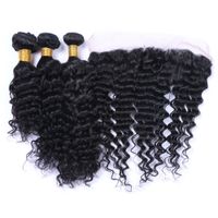 Wholesale Ruma Hair Unprocessed Virgin Human Brazilian Water Wave Deep Curl Bundles with Lace Frontal Natural Black b Mixth Length Curly Hair