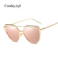 Wholesale Coodaysuft Women Sunglasses New Cat eye Brand Design Mirror Flat Rose Gold Vintage Cateye Fashion sun glasses lady Eyewear