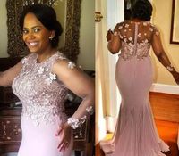 Wholesale 2018 Elegant Lavender Appliqued Beaded Mother Of The Bride Dresses Long Sleeves Mermaid Wedding Guest Dress Plus Size Formal Party Gowns