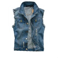 Wholesale New Fashion Mens Denim Vest Vintage Sleeveless washed jeans waistcoat Man Cowboy ripped Jacket Plus Size XL Asian EDA176