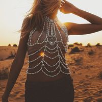 Wholesale idealway European Beach Silver White Imitation Pearls Beads Rhinestone Belly Chains Sexy Body Chains Party Jewelry