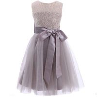 Wholesale Princess Long Grey Flower Girl Dresses New Tulle Kid Floor Length Pageant Wedding Party Lace Draped Sash Bows Hollow Formal Real Image