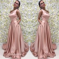Wholesale A Line Pink Long Evening Dress One Shoulder Satin Formal Prom Party Event Gown Plus Size Custom Made