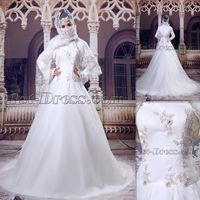 Wholesale Muslim High Neck White Wedding Dresses A line Long Sleeve Bridal Gowns Islamic Dress For Brides