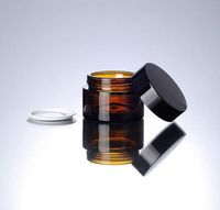 Wholesale 30g brown amber glass cream jar with black lid gram cosmetic jar packing for sample eye cream g bottle