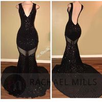 Wholesale Sexy Black Maroon Sparkly Prom Dresses Mermaid Fitted Open Back Sequins See Through Skirt Long Formal Evening Gowns Celebrity Gowns