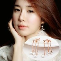 Wholesale Fashion Rose Gold Plated Tassel Pearl Stud Earrings Eardrop Dangle Chandelier for Women Girls Party Ear Jewelry