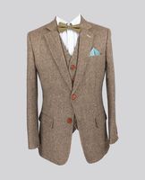 Wholesale Retro Light colored Brown tweed custom made Groom Tuxedos mens piece suits slim fit tailor made wedding suits for men