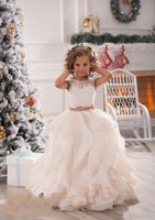 Wholesale Arabic Vintage Lace Flower Girl Dresses Cheap Ball Gown Tulle Child Dresses Beautiful Flower Girl Wedding DressesW1