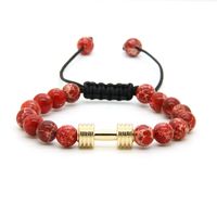 Wholesale New Sport Energy Ball Bracelets mm Red Sea Sediment Stone Beads with Metal New Barbell Fitness Dumbbell Bracelets