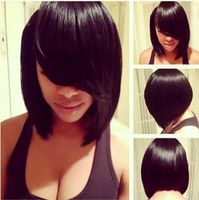 Wholesale Xiu Zhi Mei Top Quality Straight Bob Wig Glueless None lace Bob Wigs With Side Bang For Black Women perruque courte Cut Natural Hairlineen