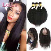 Wholesale Malaysian Lace Frontal With Bundles Natural Hairline Kinky Straight Pre Plucked Lace Frontal Human Hair Virgin Hair Coarse Yaki