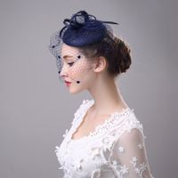 Wholesale Navy Blue Ivory Black Gray Bridal Hats Soft Tulle Face Veil Elegant Women s Cheap Party Hats chapeau mariage
