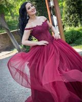 Wholesale Burgundy Lace Appliques Off Shoulder Tulle Wedding Dresses within Thin Straps Ball Gowns with Color Bridal Dress robe de mariage