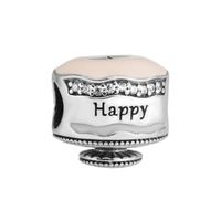 Wholesale Happy Birthday Cake Charm Mixed Enamel Clear CZ Spring Sterling Silver Bead Fit Pandora Bracelet Authentic DIY Fashion Jewelry