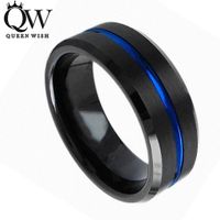 Wholesale Queenwish Tungsten Engagement Rings for Men mm Tungsten Carbide Ring Black Brushed Blue Stript Matching Couple Wedding Band Unique Jewelry