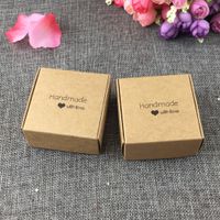 Wholesale 50PCS x6 x3cm kraft fashion printing quot Handmade with love quot Gift boxes Paper Jewelry Boxes display case accept custom logo