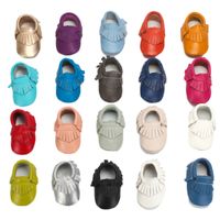 Wholesale Genuine Leather Baby Moccasins Cow Leather Tassels Walking Shoes Anti slip Soft Sole Colors Infant Toddler